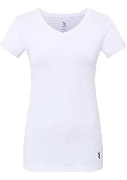 Kadın Beyaz Kısa Kollu V Yaka T-Shirt 66004