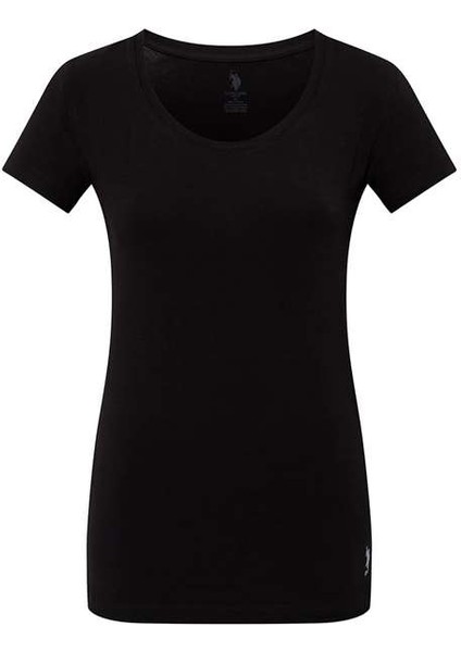 Kadın Siyah Derin Yuvarlak Yaka T-Shirt 66003