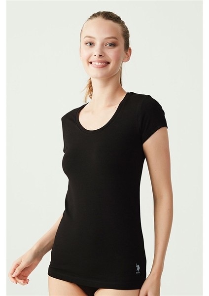 Kadın Siyah Derin Yuvarlak Yaka T-Shirt 66003 fiyatları