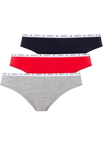 Kadın Kırmızı - Gri Melanj - Lacivertvert 66209 3'lü Slip