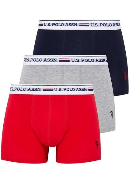 U.S. Polo Assn. Erkek Kırmızı - Gri Melanj - Lacivert 3'lü Boxer 80431