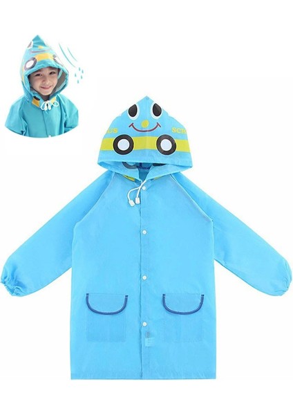 Mavi Çocuk Yağmurluk Karikatür Desenli Su Geçirmez