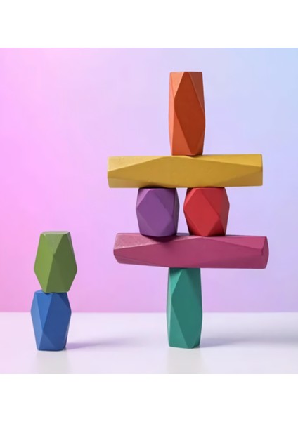 Yeni Bebek Oyuncakları, Ahşap Yapı Taşı, Renkli Taş, Yaratıcı Eğitici Oyuncaklar, Waldorf, Montessori, Iskandinav Tarzı Istifleme Oyunu Gökkuşağı Taş Ahşap Oyuncaklar. ( 16 Adet Yapı Taşı ) fırsatları
