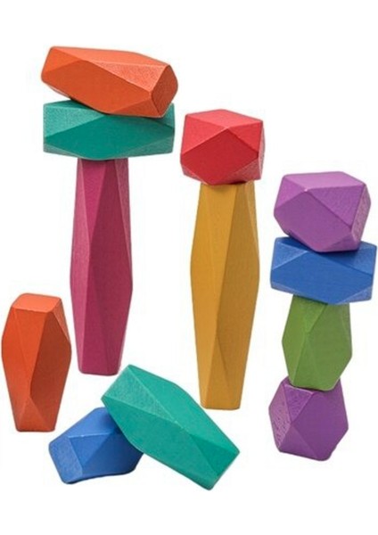 Yeni Bebek Oyuncakları, Ahşap Yapı Taşı, Renkli Taş, Yaratıcı Eğitici Oyuncaklar, Waldorf, Montessori, Iskandinav Tarzı Istifleme Oyunu Gökkuşağı Taş Ahşap Oyuncaklar. ( 16 Adet Yapı Taşı )