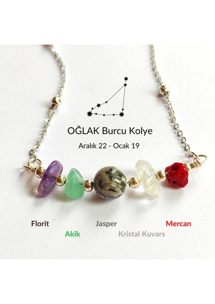 Oğlak Burcu Doğal Taş Kolye 45 cm