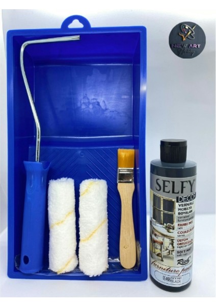 Selfy Decor Kendinden Vernikli Mobilya Boyası 240 cc Siyah Boyama Rulo Seti