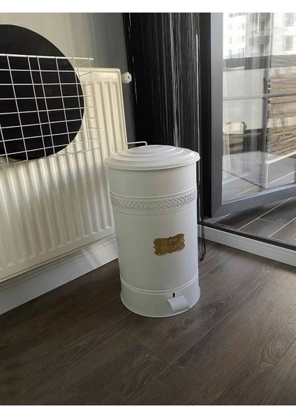 Pedallı Metal Galvaniz Mutfak Banyo Kapaklı Çöp Kovası 30 Lt Beyaz