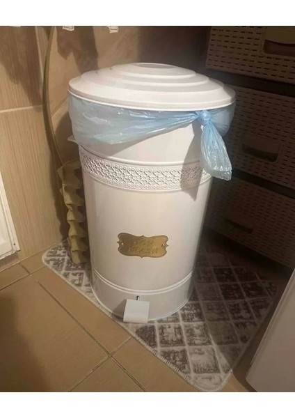 Pedallı Metal Galvaniz Mutfak Banyo Kapaklı Çöp Kovası 30 Lt Beyaz