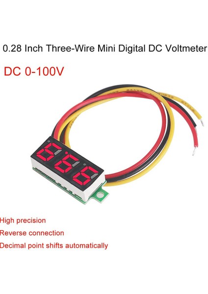 0.28'' Inch Dc 0-100V Mini Digital Voltmetre 3 Kablolu Kırmızı