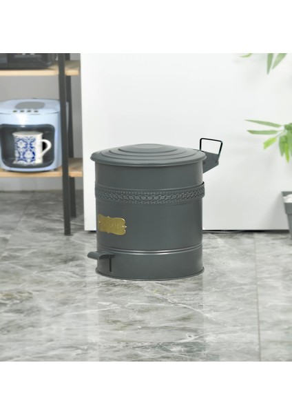 Pedallı Metal Galvaniz Mutfak Banyo Kapaklı Çöp Kovası 16 Lt Antrasit