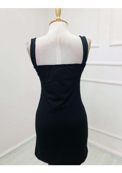 Fermuarlı Önü Baskı ve Taş Detaylı Askılı Elbise modelleri