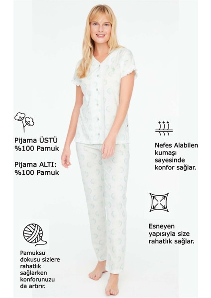 Kadın Mint Boydan Patlı Pijama Takımı 16895