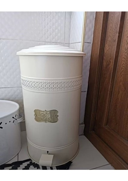 Pedallı Metal Galvaniz Mutfak Banyo Kapaklı Çöp Kovası 16 Lt Krem