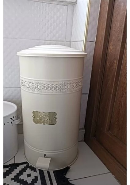 Pedallı Metal Galvaniz Mutfak Banyo Kapaklı Çöp Kovası 16 Lt Krem