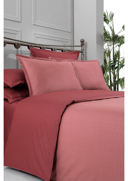 Fancy Stripe Kırmızı Poplin Tek Kişilik %100 Pamuk Nevresim Takımı