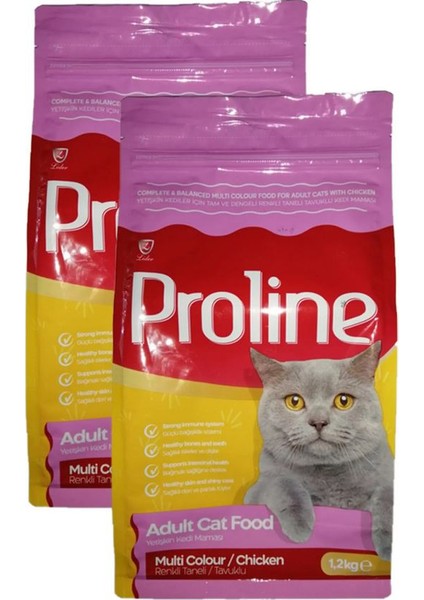 Proline Multi Colour Renkli Taneli Tavuklu Yetişkin Kedi Maması 1200 gr x 2 Adet