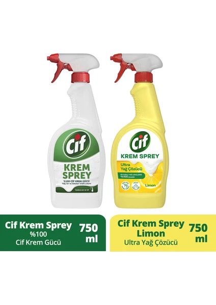 Yüzey Temizleyici  Krem Sprey Limon Ultra Yağ Çözücü 750 Ml+ Krem Sprey 750 ml