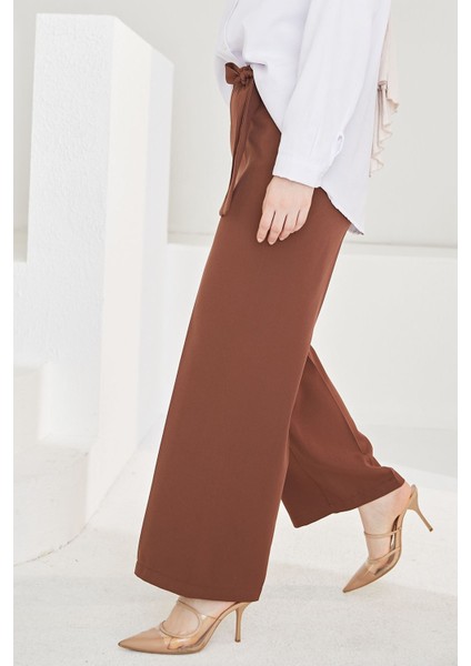Bel Lastik Detaylı Bol Pantolon-Kahve indirimleri