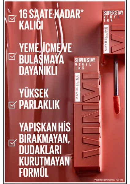 Maybelline New York Super Stay Vinyl Ink Uzun Süre Kalıcı Likit Parlak Ruj 110 Awestruck