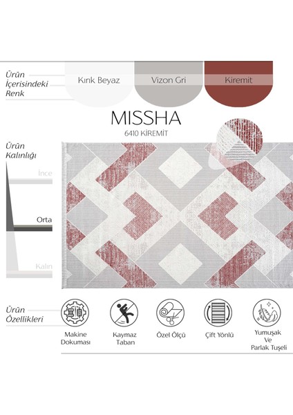 Missha 6410 Kiremit Salon Mutfak Koridor Kesme Yolluk Kaymaz Tabanlı Yumuşak Dokulu Dokuma Makine Halısı