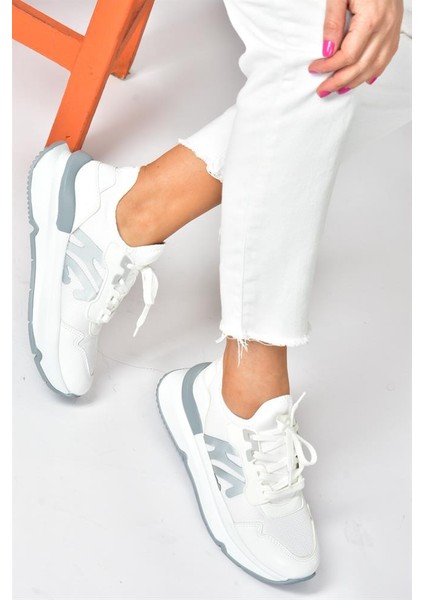 Beyaz Kumaş Kalın Tabanlı Spor Ayakkabı Sneakers P973516904 fiyatları