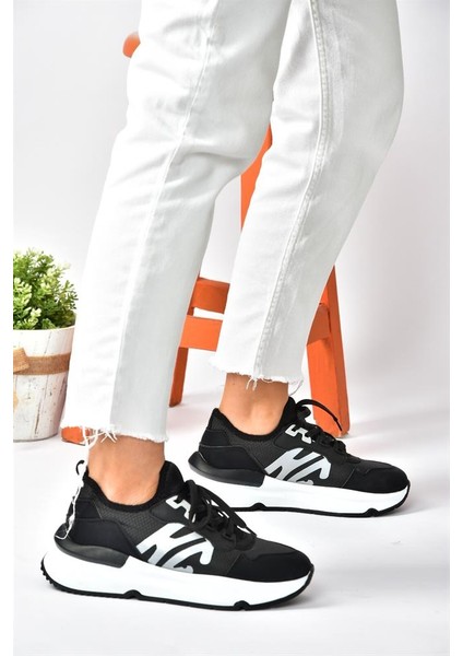 Siyah Kumaş Kalın Tabanlı Spor Ayakkabı Sneakers P973516904 fırsatları