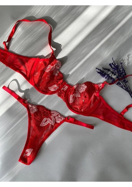 Kadın Seksi Fantezi Dantel Çiçek Detaylı Tasarım Takım Iç Çamaşır Takımı