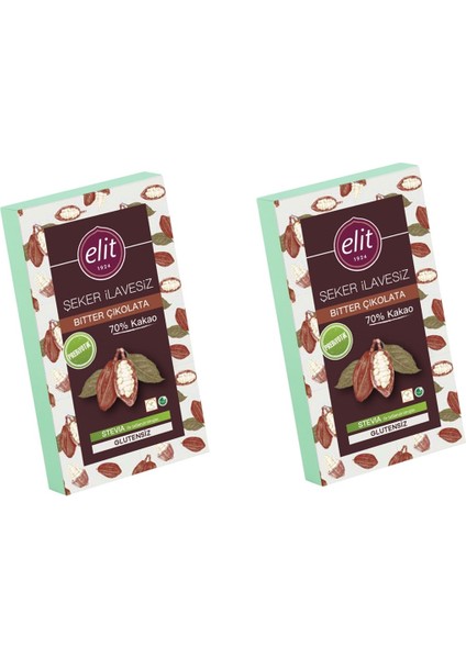 Şekersiz Prebiyotik Bitter Çikolata 60 gr 2 Adet