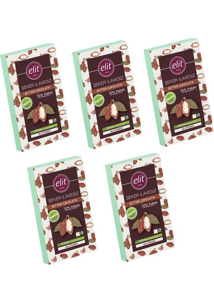 Şekersiz Prebiyotik Bitter Çikolata 60 gr 5 Adet