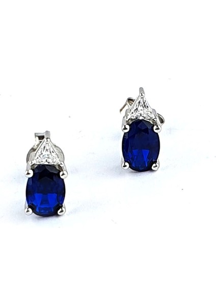 Sky Diamond Blue Creative Sapphire 925ayar Gümüş Tek Taş Küpe modelleri