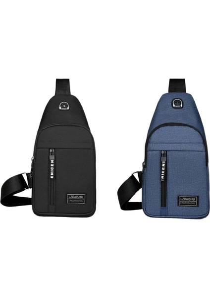 2x Moda Erkek Göğüs Torbası Su Geçirmez Omuz Çantası Siyah ve Mavi (Yurt Dışından)
