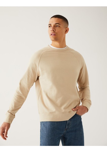 Marks & Spencer Saf Pamuklu Yuvarlak Yaka Sweatshirt