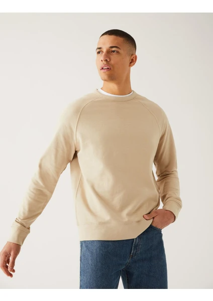 Marks & Spencer Saf Pamuklu Yuvarlak Yaka Sweatshirt