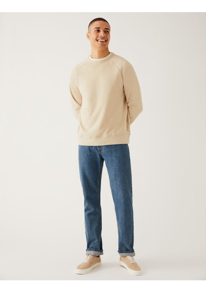 Marks & Spencer Saf Pamuklu Yuvarlak Yaka Sweatshirt