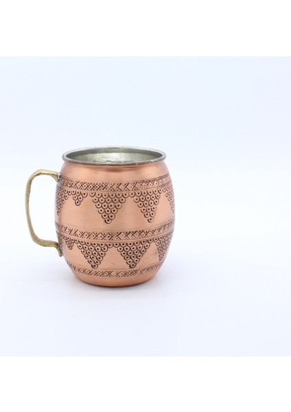El Işlemeli Üzümlü Eskitme Bakır Kupa Moscow Mule Bardak Antik Bakır Renk