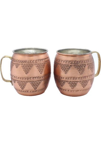 El Işlemeli Üzümlü Eskitme Bakır Kupa Moscow Mule Bardak Antik Bakır Renk