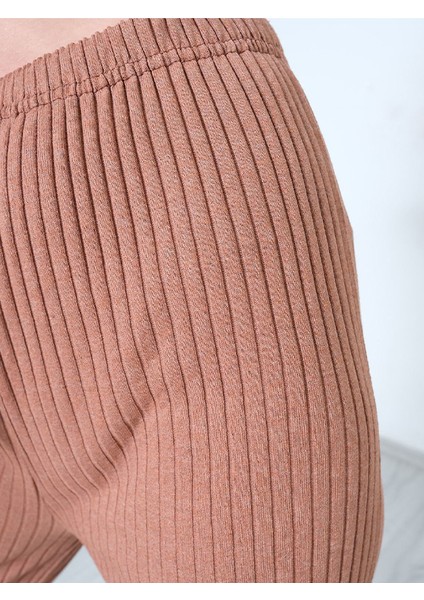 Yüksek Bel Yumuşacık Fitilli Beli Lastikli Günlük Rahat Kadın Pijama Yavruağzı