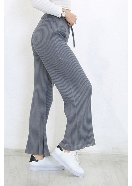 Yüksek Bel Yumuşacık Fitilli Beli Lastikli Günlük Rahat Kadın Pijama Koyu Gri modelleri