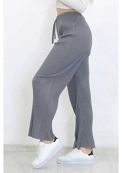 Yüksek Bel Yumuşacık Fitilli Beli Lastikli Günlük Rahat Kadın Pijama Koyu Gri fırsatları