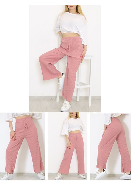 Yüksek Bel Yumuşacık Fitilli Beli Lastikli Günlük Rahat Kadın Pijama Pembe