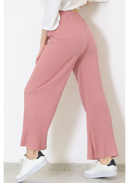 Yüksek Bel Yumuşacık Fitilli Beli Lastikli Günlük Rahat Kadın Pijama Pembe indirimleri