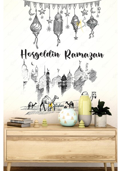Ramazan Ayı Kandiller ve Medine Figürleri Cam Duvar Dolap Sticker Seti - Hoşgeldin Ramazan fiyatları
