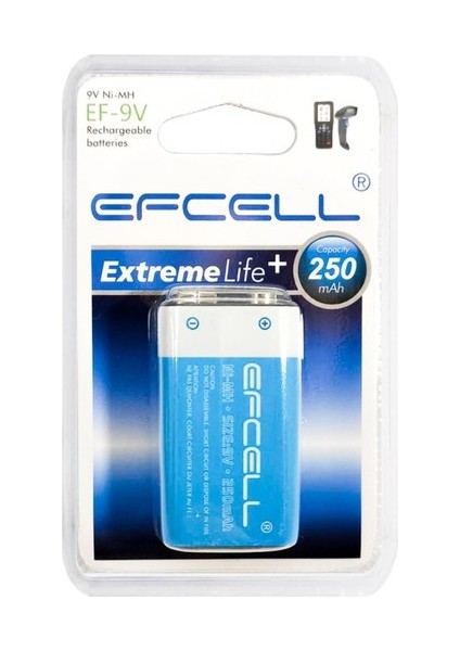 Şarjlı Pil 9V 250MAH Ni-Mh Efcell EF-9V