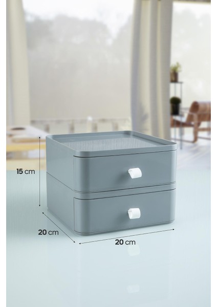 Mowobox 2'li Takı Makyaj ve Kozmetik Düzenleyici Çekmece (Gri) Ofis Masa Düzenleyici modelleri