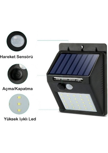 Hareket Sensörlü Güneş Enerjili LED Aydınlatma Dış Mekan Bahçe 20 LED'li modelleri