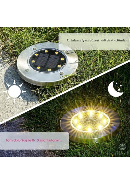 Solar Güneş Enerjili 8 Ledli Kazıklı Çim Zemin Bahçe Aydınlatma 3 W Gün Işığı Sarı LED 4'lü Set fiyatları
