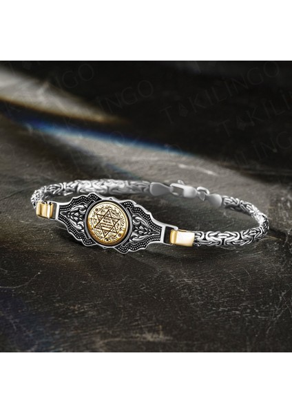 925 Ayar Gümüş Süleyman Mührü Kral Zincir Bileklik