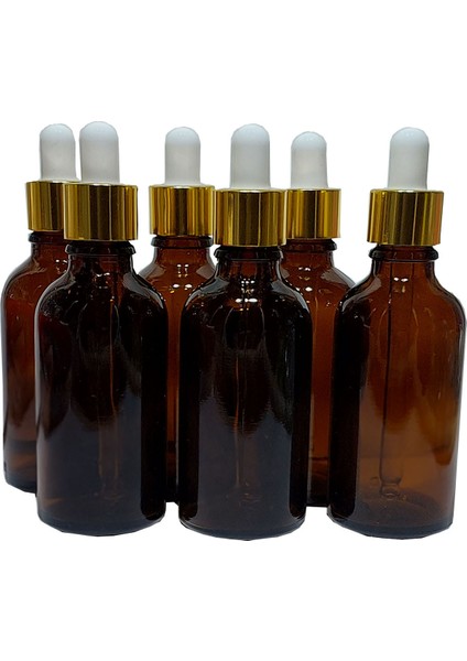 Sampex 60 Adet 50 ml Damlalıklı Amber Cam Şişe Metal Altın Renk Yüzüklü