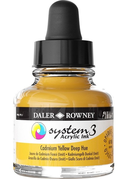System 3 Sıvı Akrilik Mürekkep Boya 29.5ml 618 Cadmium Yellow Deep Hue
