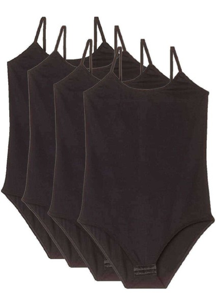 4 Adet İp Askılı Kadın Çıtçıtlı Body Siyah